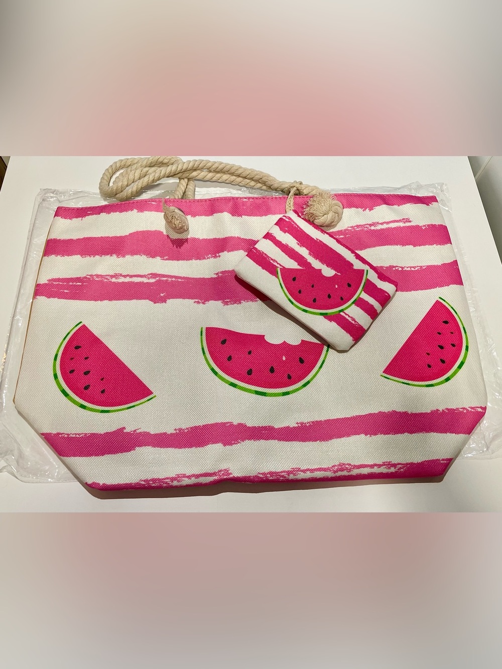 Extra Large Watermelon Beach Bag Tote + Matching Zippered Pouch – New